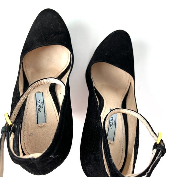 Authentic PRADA Black Suede Platform Wedge High Pumps 38.5 8 - Picture 6 of 10